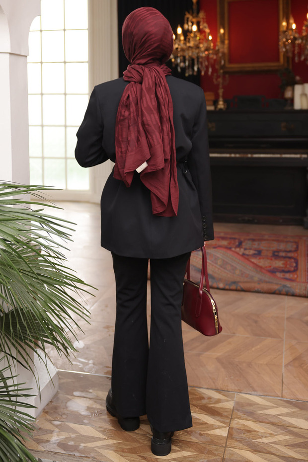 سترة سوداء بأزرار وحزام خصر - 4