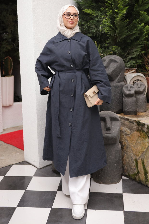 Anthracite Oversized Trench Coat with Pockets and Belt