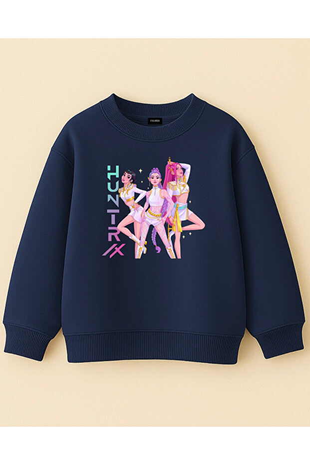 KPOP Demon Hunters Huntrix Zoey Rumi Mira Printed Oversized Unbrushed Long Sleeve Girls' Sweatshirt