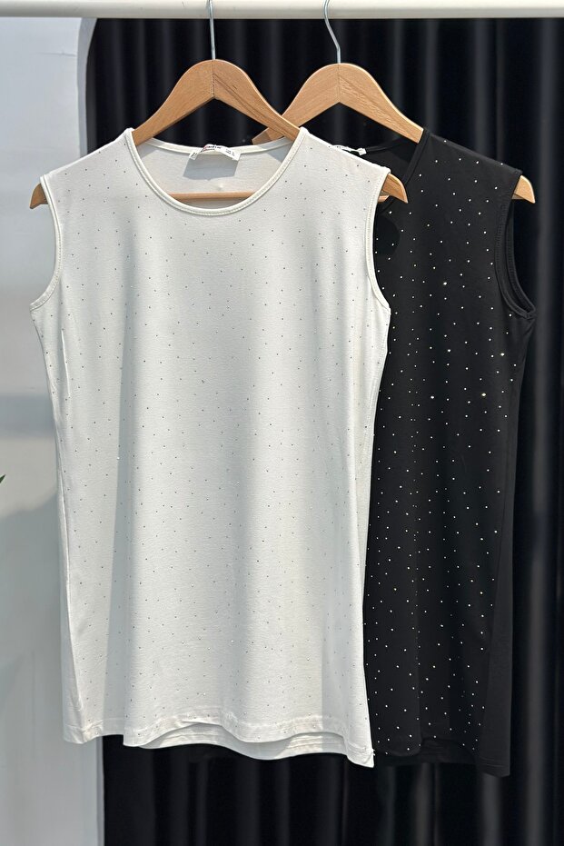 Ecru Crew Neck Zero Sleeve Stoned Undergarment