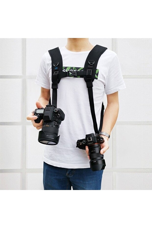 Двоен колан PU6002 за DSLR и екшън камери, черен - 2