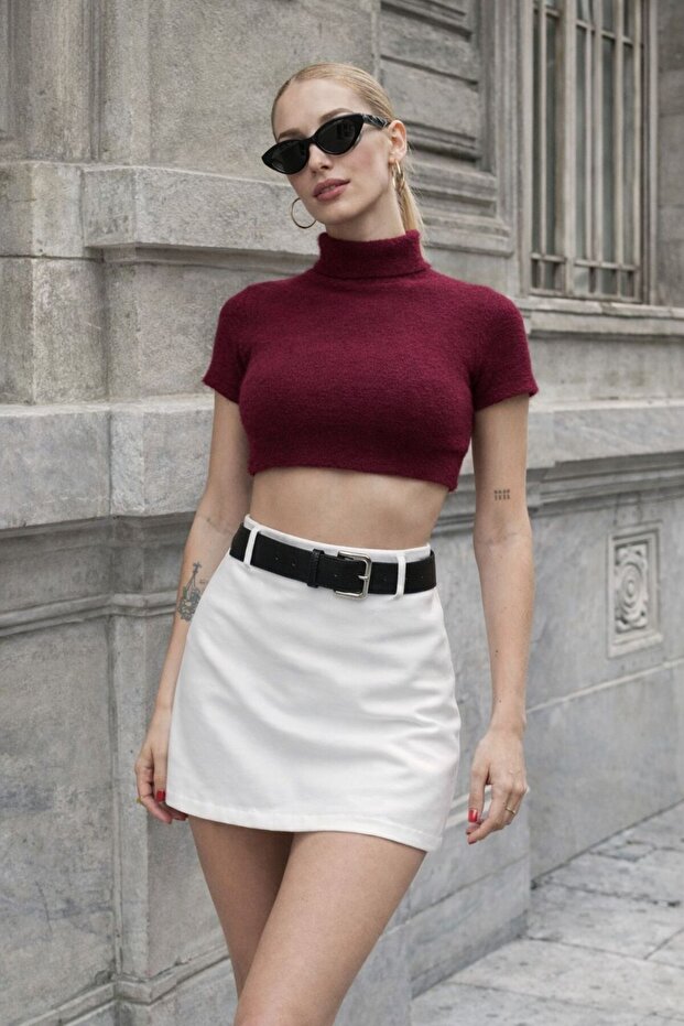 Geniş Kemer Detaylı Şort Etek - 6