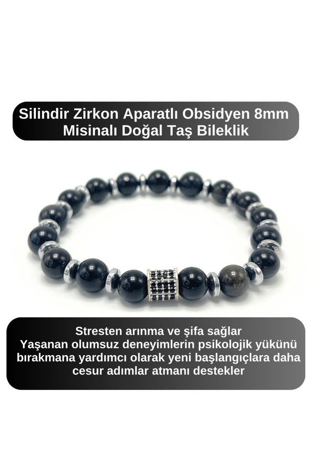 Certified Obsidian with Zircon Apparatus - 8mm Natural Stone Bracelet
