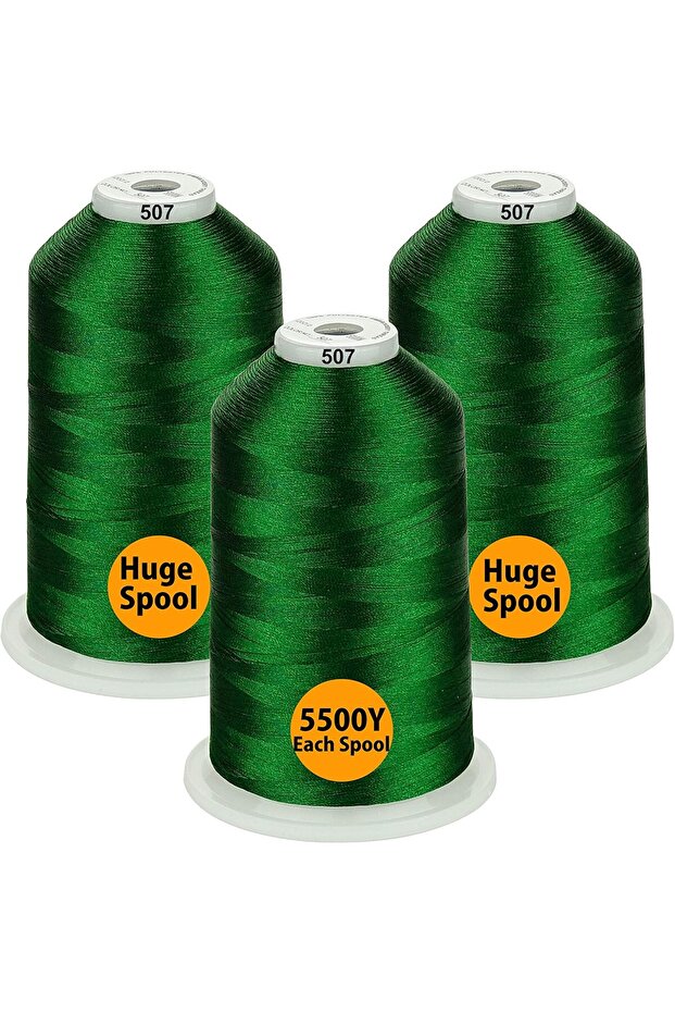 Embroidery Thread Set 3 Spools, 5000 m, Green Color - 1