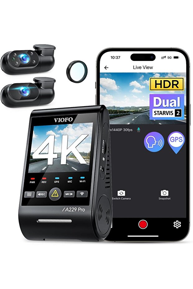 كاميرا A229 Pro ثلاثية القنوات بدقة 4K HDR للسيارة
