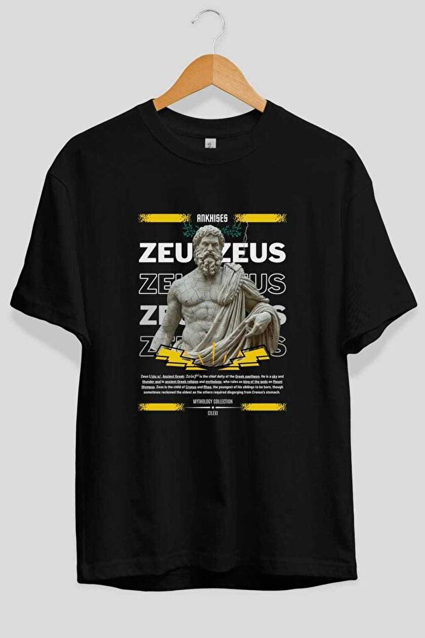 Zeus 1 Mythology Front Printed Black Oversize T-Shirt Men Women Cotton Crew Neck Tshirt