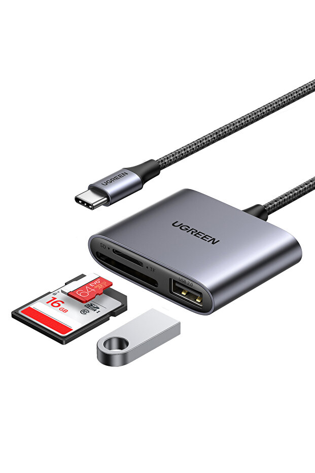 USB-C Multifunction Card Reader SD/TF+USB Gray - 1