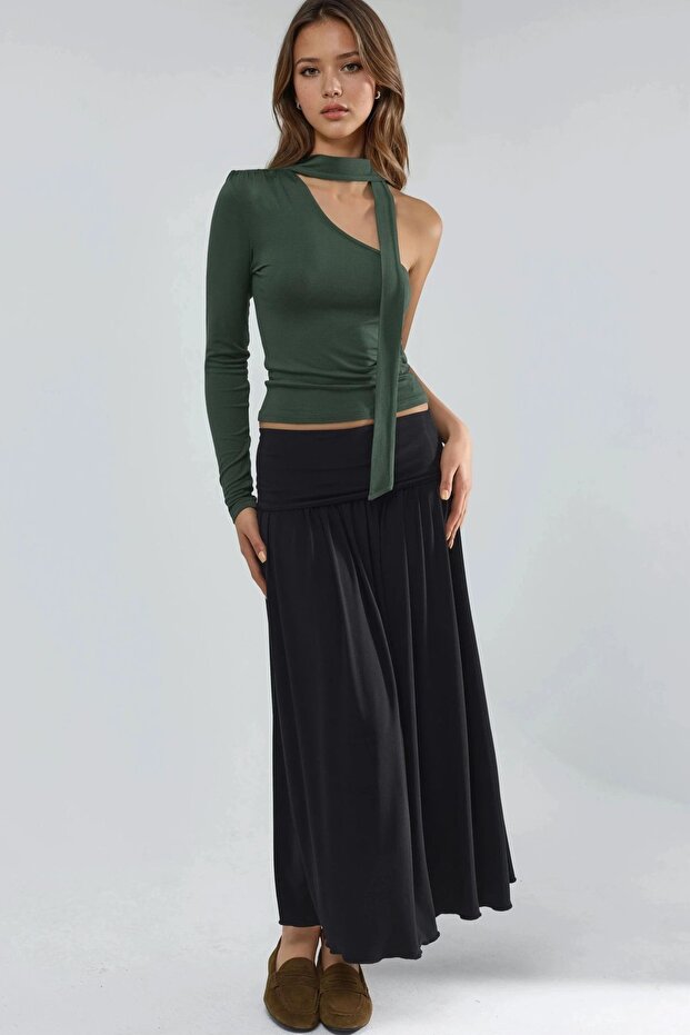 BUSEM Tek Kol Şal Detaylı Bluz - 5