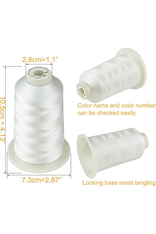 Embroidery Thread Set 3 Spools, 5000 m, White Color - 2