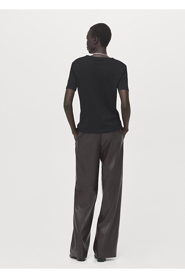 V yakalı pamuklu tişört - 4