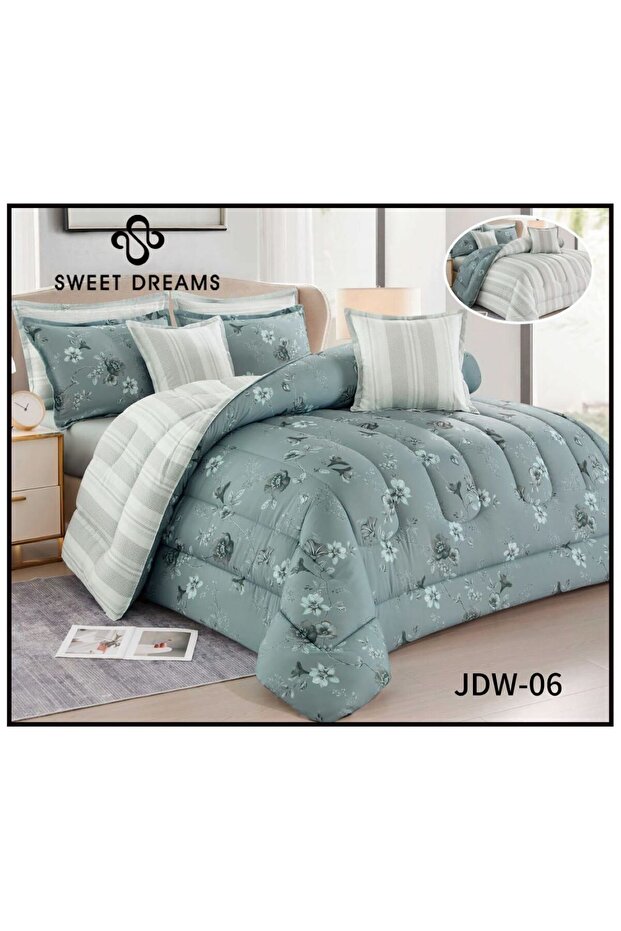 "مفرش سرير صيفي -مشجّر نفرين – 8 قطع وجهين – تصميم فخم 230-250