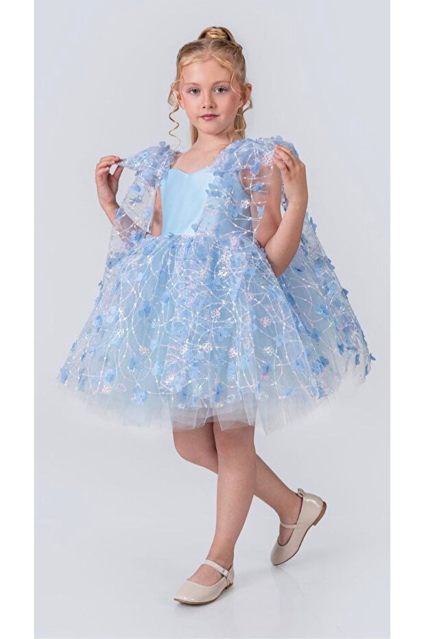 Babyaden Three-Dimensional Butterfly Tulle Fluffy Tutu Skirt with Bow Birthday Graduation Girl Dress
