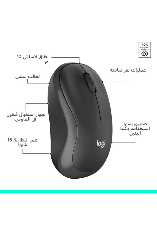 طقم لوحة مفاتيح وماوس لاسلكي صامت MK295، مدى واي فاي 10 أمتار، إنجليزي-عربي، أسود - 5