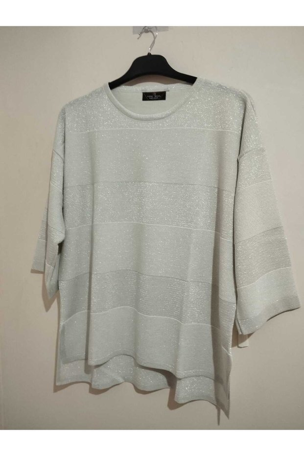 1st quality knitwear, shiny, three-quarter sleeve, relaxed fit, cotton sweater