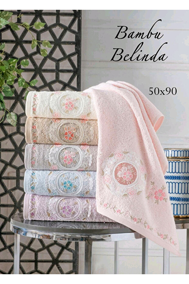 Bamboo Embroidered Lace 50X90 cm 6 Pieces Hand and Face Towels