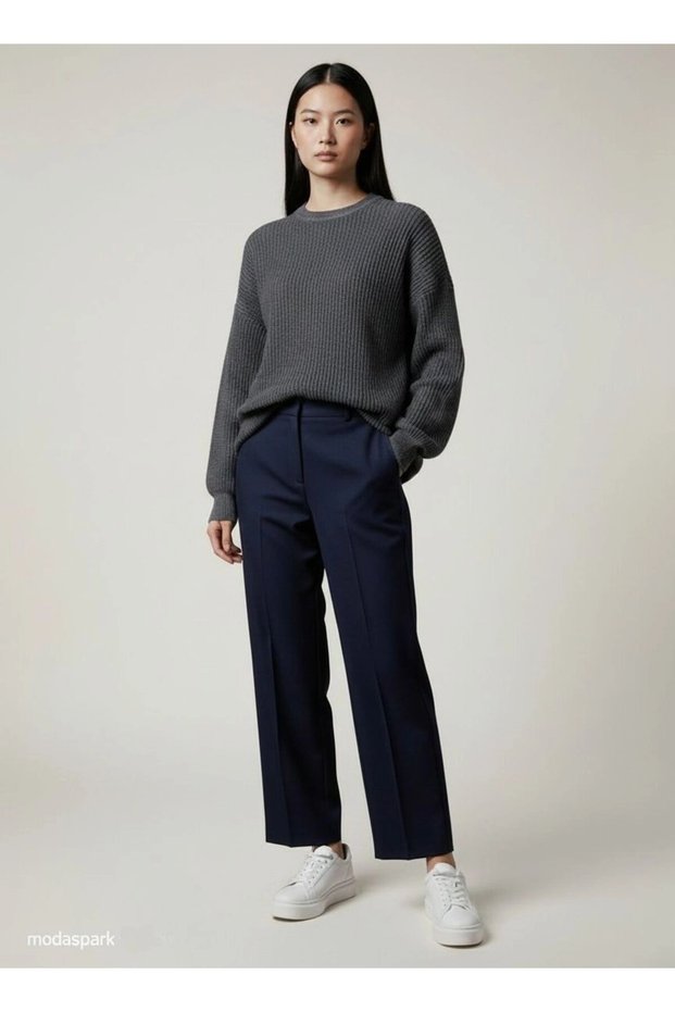 Women's Anthracite Thessaloniki Knitted Crew Neck Oversize Casual Knitwear Sweater