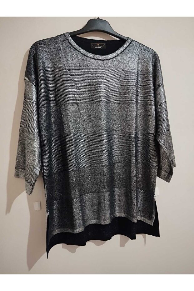 1st quality knitwear, shiny, three-quarter sleeve, relaxed fit, cotton sweater