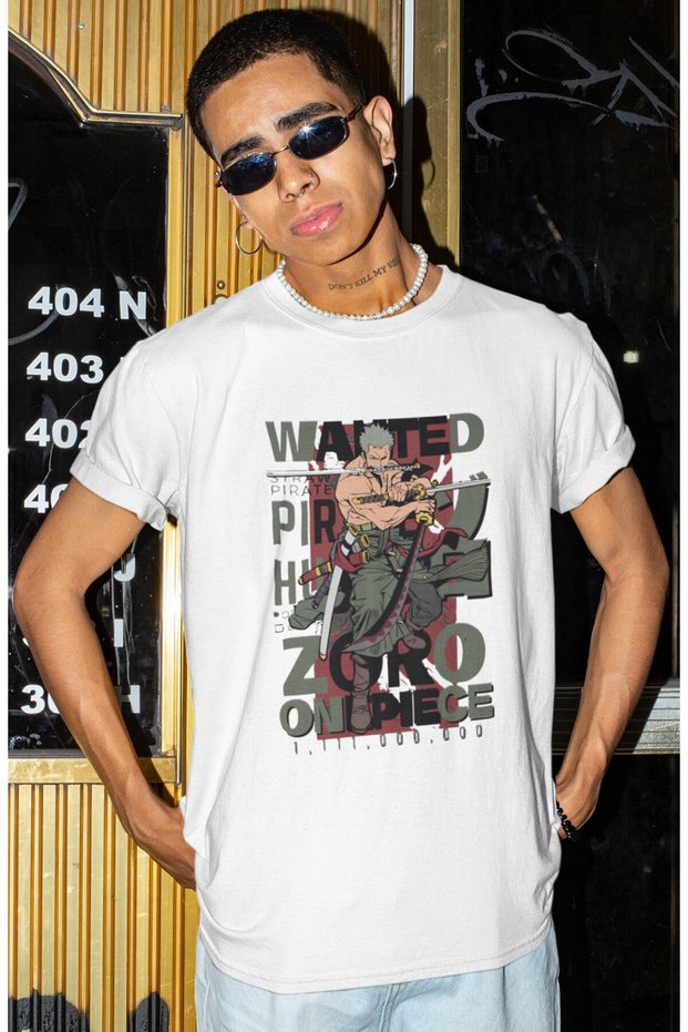 Design Wanted Roronoa Zoro Printed Unisex Oversize One Piece Anime Character T-Shirt