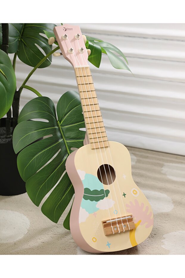 Wooden Pink Children's Guitar Ukulele - Educational Toy Musical Instrument