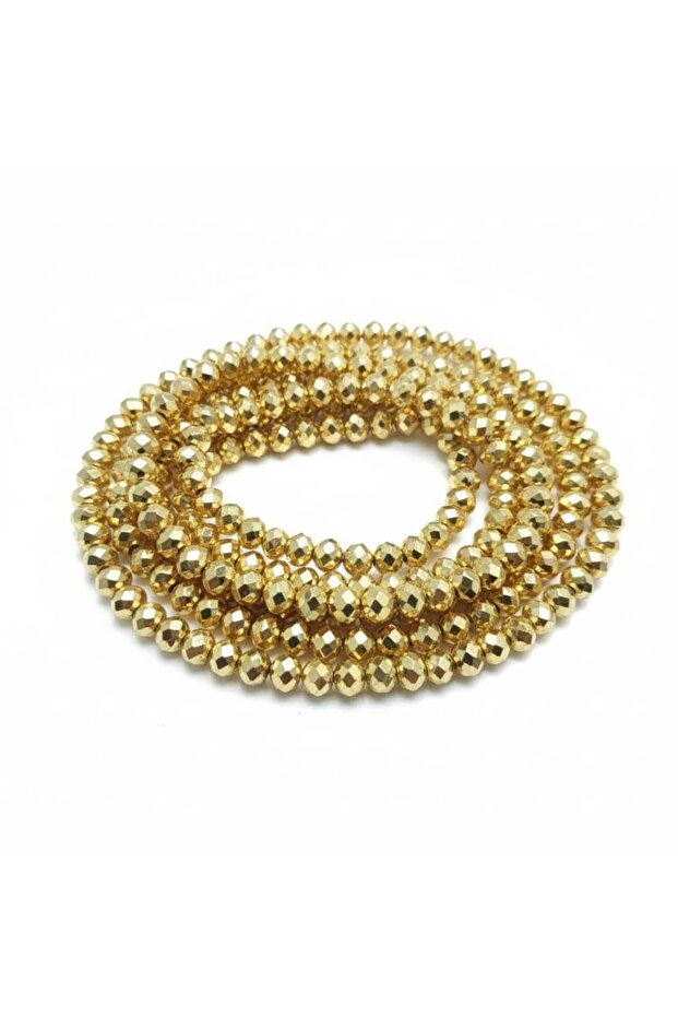 8 mm Double Plated Gold Color Glass Crystal Beads Averages: 60 Pcs "3 Strands" Total 180 Beads