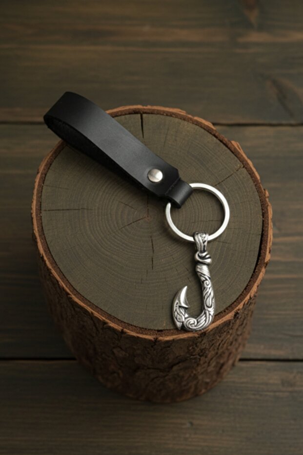 Hook Design Real Leather Keychain Black Genuine Leather Keychain Fashion Keychain