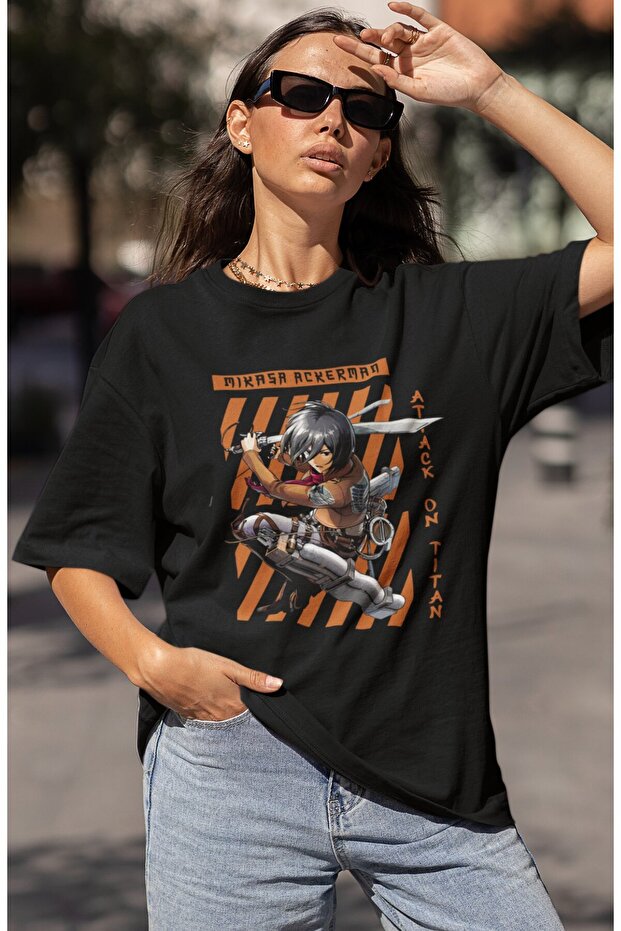 Design Mikasa Ackerman Printed Unisex Oversize Attack on Titan Anime Series Character T-Shirt