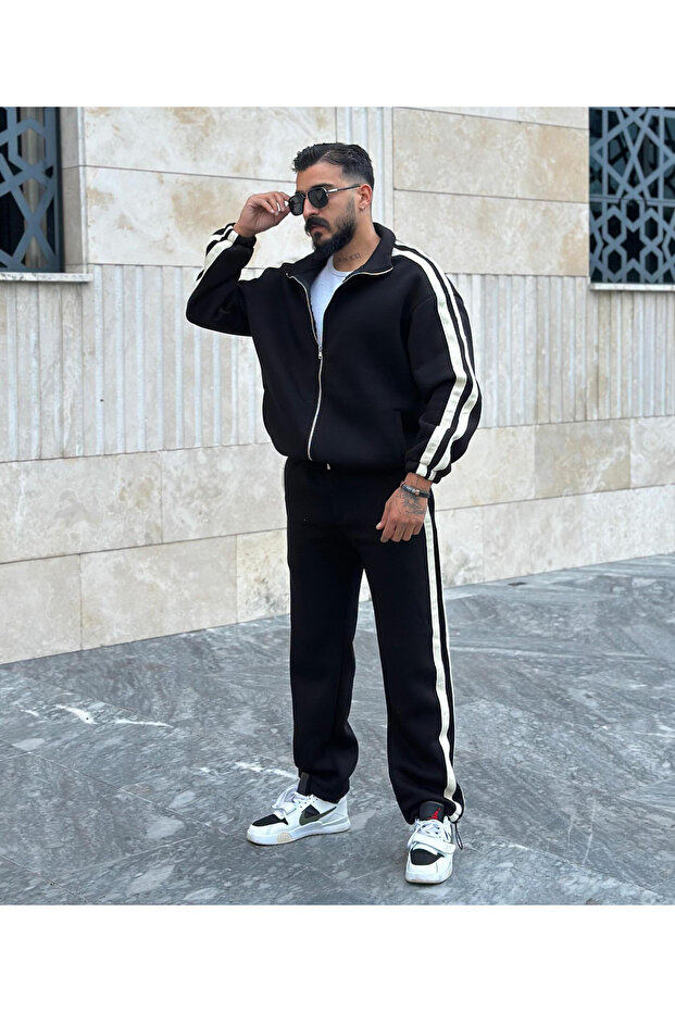 Men's Striped Tracksuit Set with Wool Inside, Premium Oversize