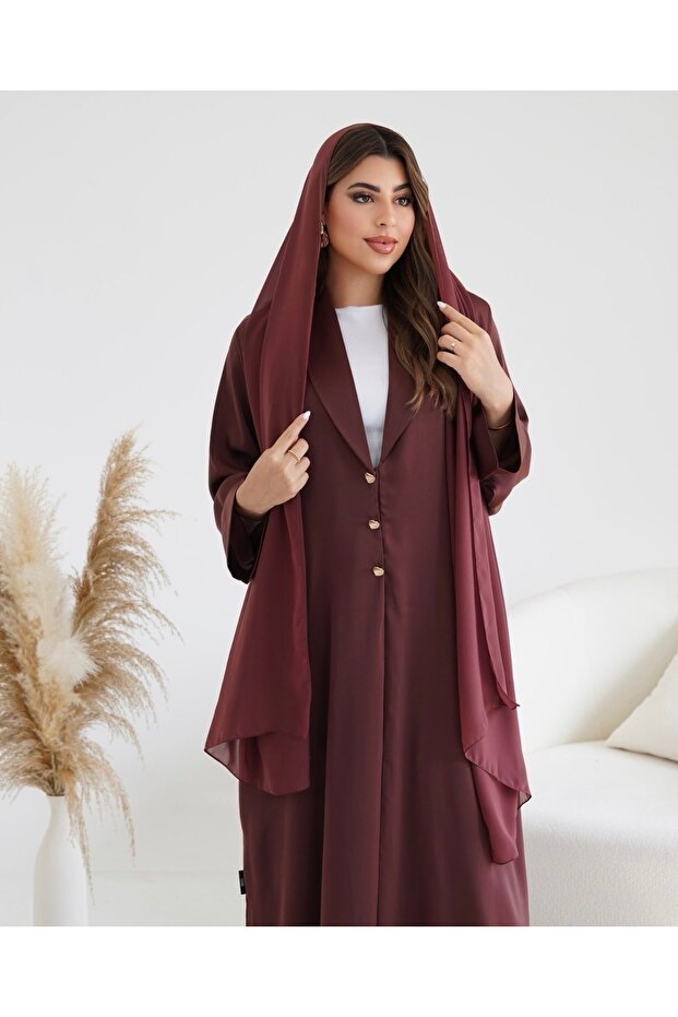 Premium abaya with matching color scarf and gold button details