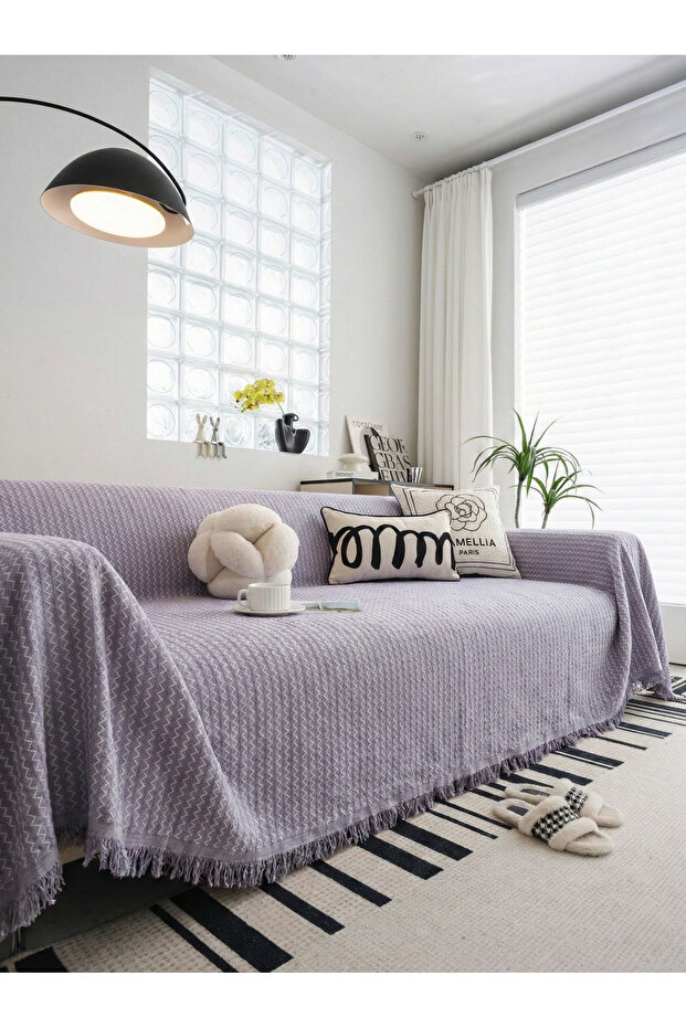 Cotton Fringed Sofa Cover|Multipurpose Cover|Sofa Shawl|Sleeves Covering|Extra Large|180x350