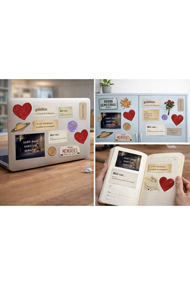مجموعة ملصقات رومانسية وحنينية - عبارات عاطفية وأشياء عتيقة (22x30 سم)