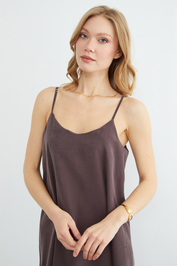 Basic İp Askılı Maxi Boy Elbise - 5
