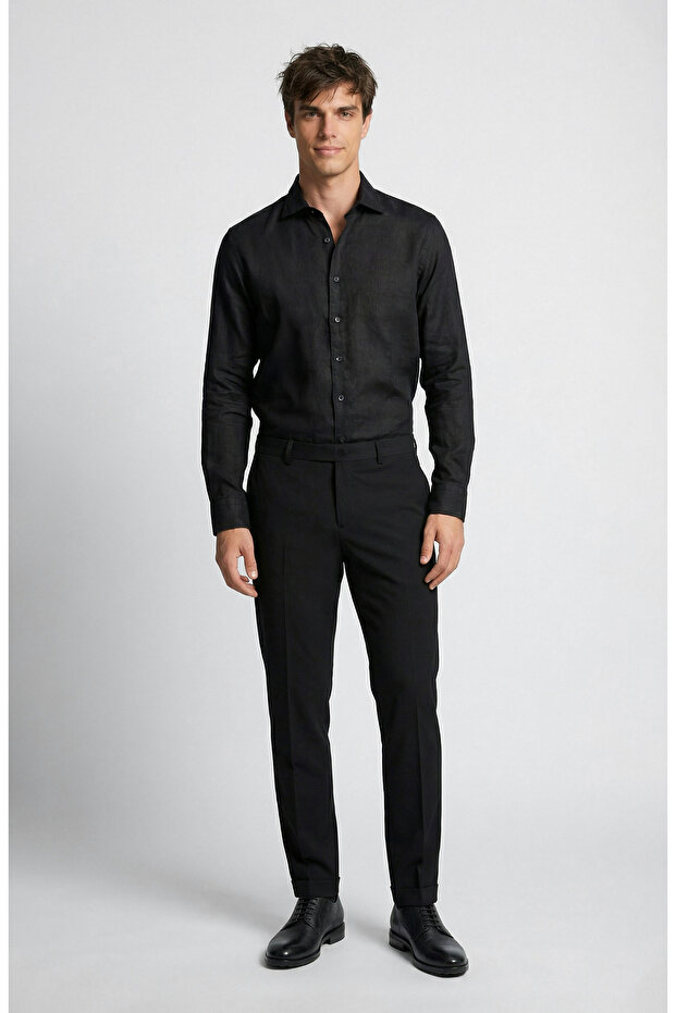 Siyah Keten Gömlek - 2