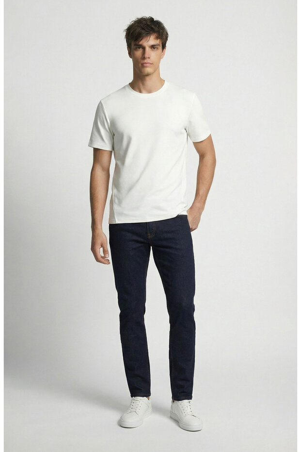 Ekru Pike Desen Basic T-shirt - 2