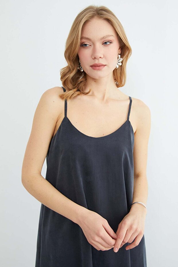 Basic İp Askılı Maxi Boy Elbise - 5