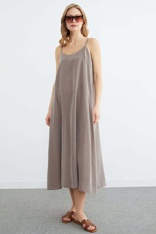 Basic İp Askılı Maxi Boy Elbise - 1