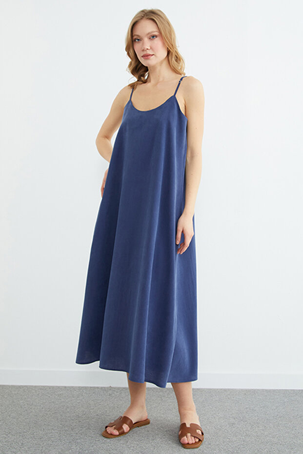 Basic İp Askılı Maxi Boy Elbise - 6