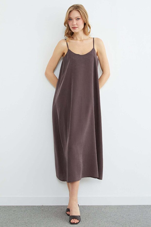 Basic İp Askılı Maxi Boy Elbise - 1