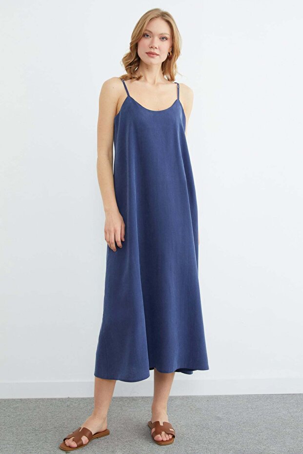 Basic İp Askılı Maxi Boy Elbise - 7