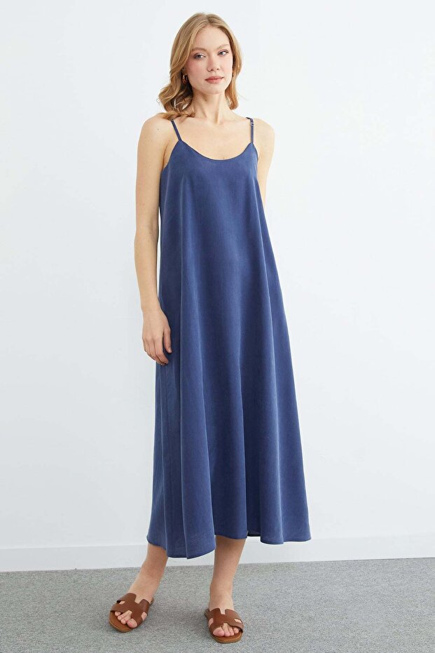 Basic İp Askılı Maxi Boy Elbise - 3