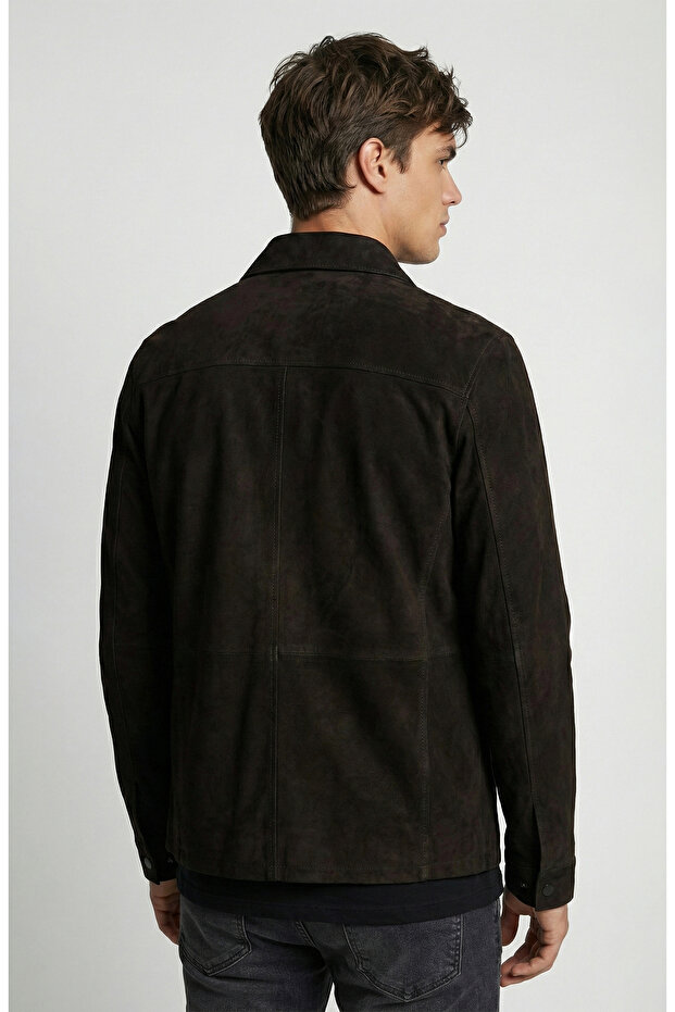 Siyah Çıtçıtlı Süet Deri Mont - 3