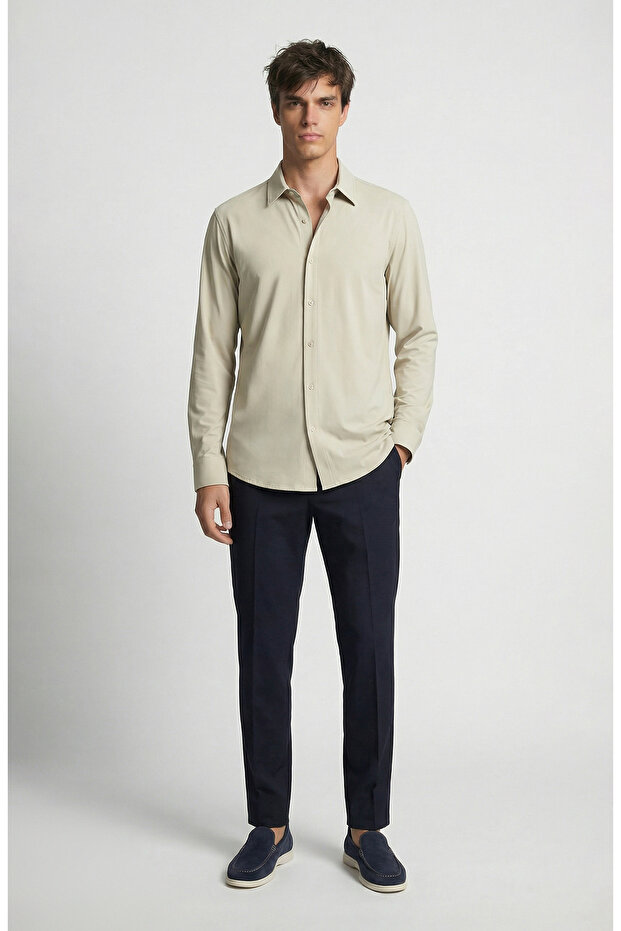 Vizon Uzun Kollu Teknik Örme Gömlek - 1