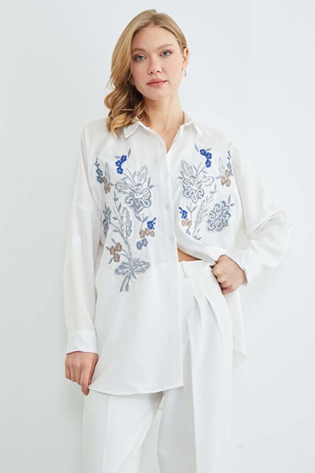 Fullamodest Nakışlı Pullu Gömlek - 3