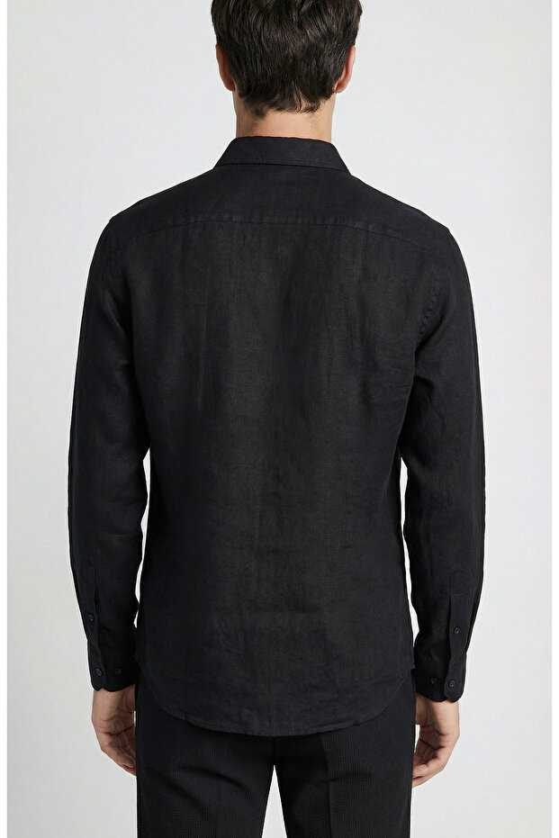 Siyah Keten Gömlek - 3
