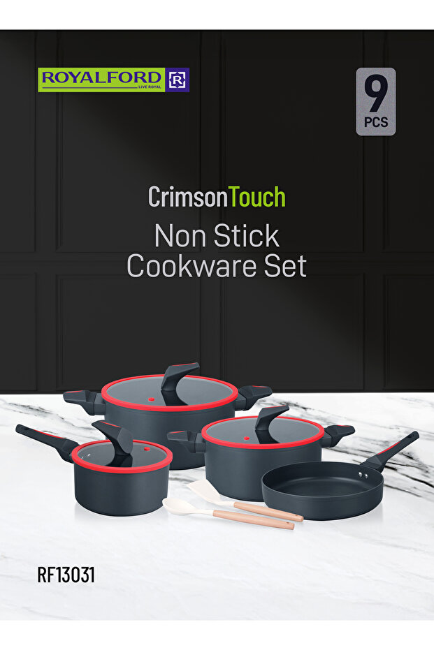 9pcs Cookware set CrimsonTouch series RF13031, Non-Stick, Silicon frame Induction.