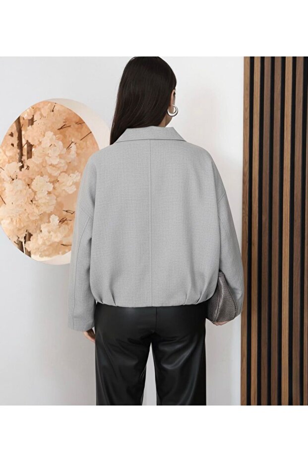 Zr Equivalent Short Gray Polyviscon Fabric Bomber Jacket - 3