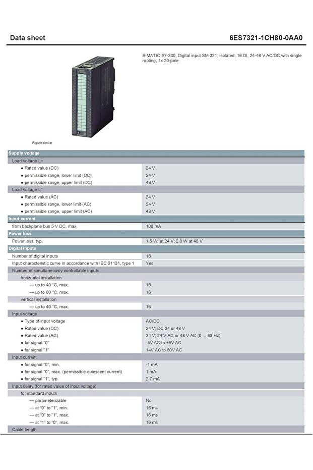 SIMATIC S7-300 DIGITAL INPUT SM 321 - 2