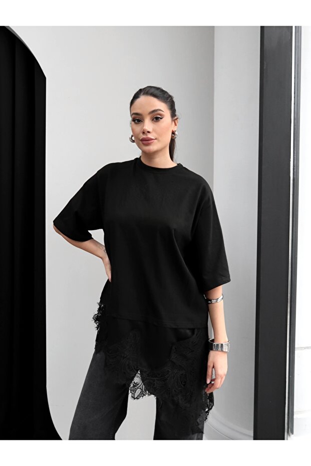 Dantel Detay Tshirt - 1