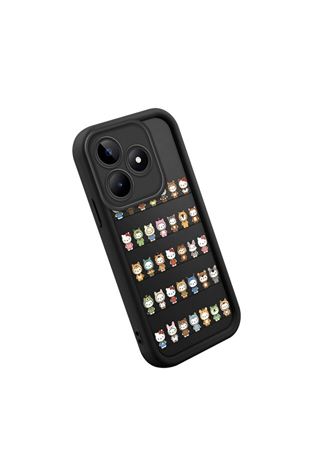 حافظة من مادة السيليكون المتوافقة مع Realme C53، مقاومة للصدمات، باللون الأسود، بنمط كيتي - 2