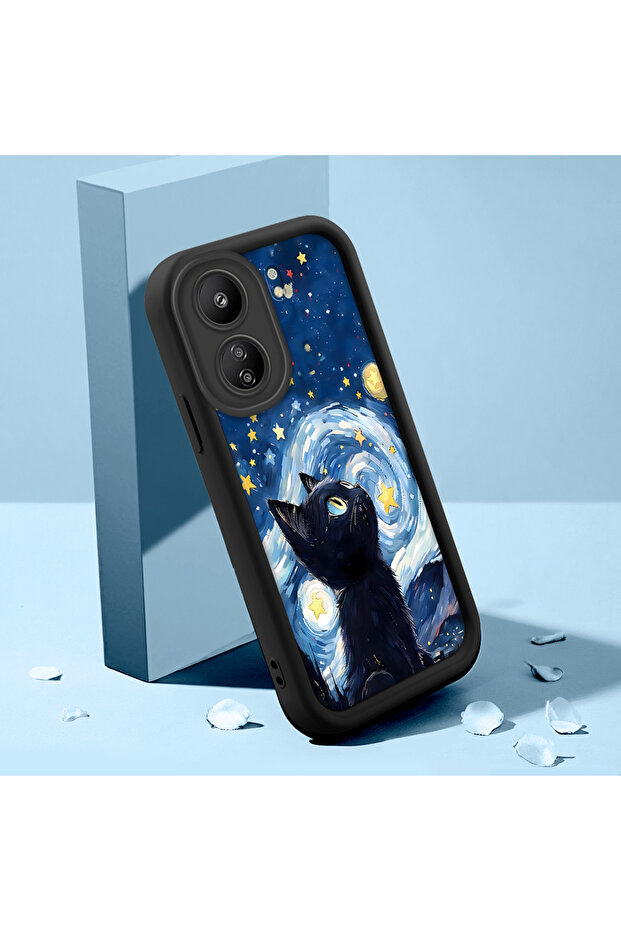 مادة السيليكون المتوافقة مع Poco C65، مقاومة للصدمات، لون أسود، نمط قطة - 3