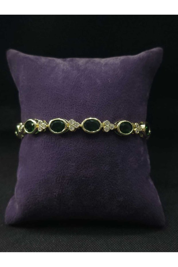 Green Stone Zircon Authentic Mardin Model Jewelry Women's Steel Bracelet Daily Jewelry Accessory